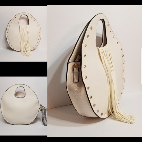 Handbags - Round Tote With Fringe Accent